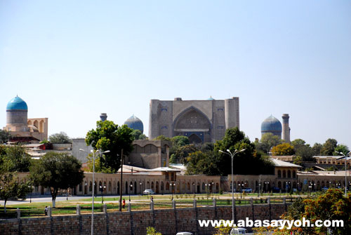 View of Samarkand from Shahi Zindah, Samarkand, Uzbekistan
