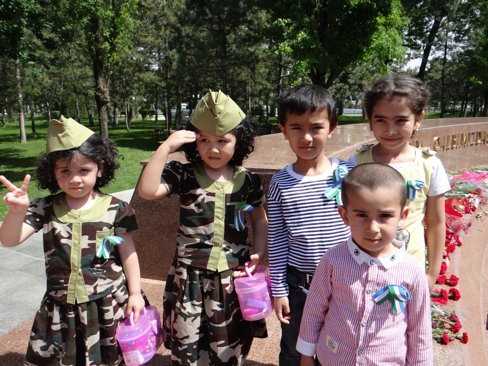 Kids wearing military hats